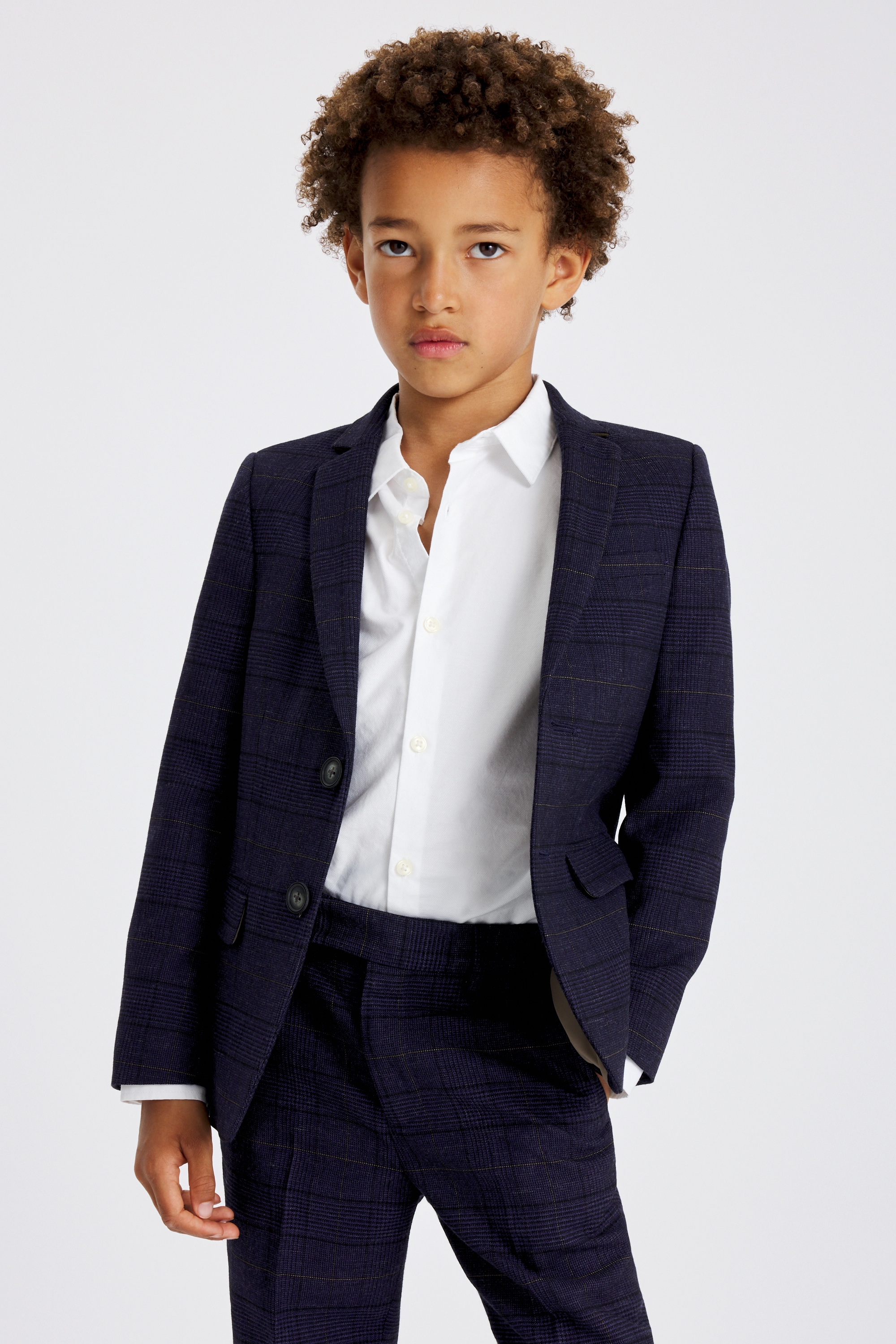 Boys Navy Black Check Suit